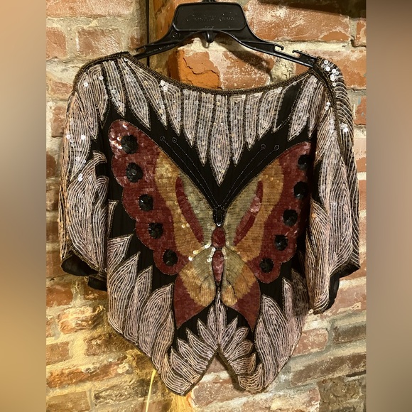 Vintage Tops - Sequin Butterfly Design Top.